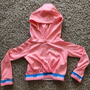 Nike Pink Kids Hoodie with Blue Accents